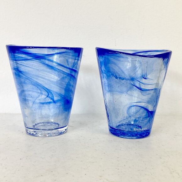 Kosta Boda Ulrica Hydman Vallien Mine Tumblers Set Of 2 W/labels Asymmetrical - Picture 3 of 11